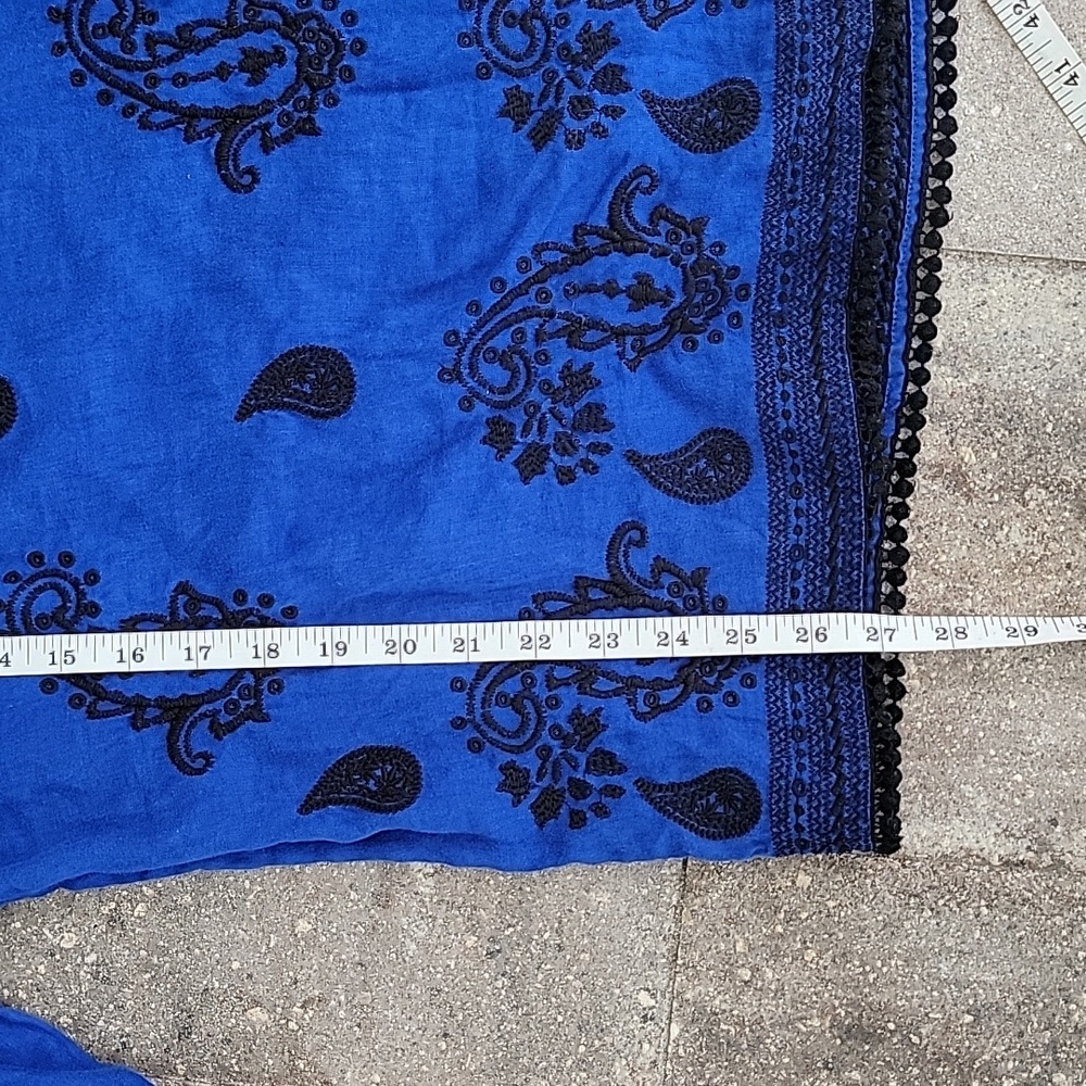 Charter Club Cobalt Blue & Black Embroidery Flutter Sleeve Linen Shirt Sz XL - Picture 11 of 12